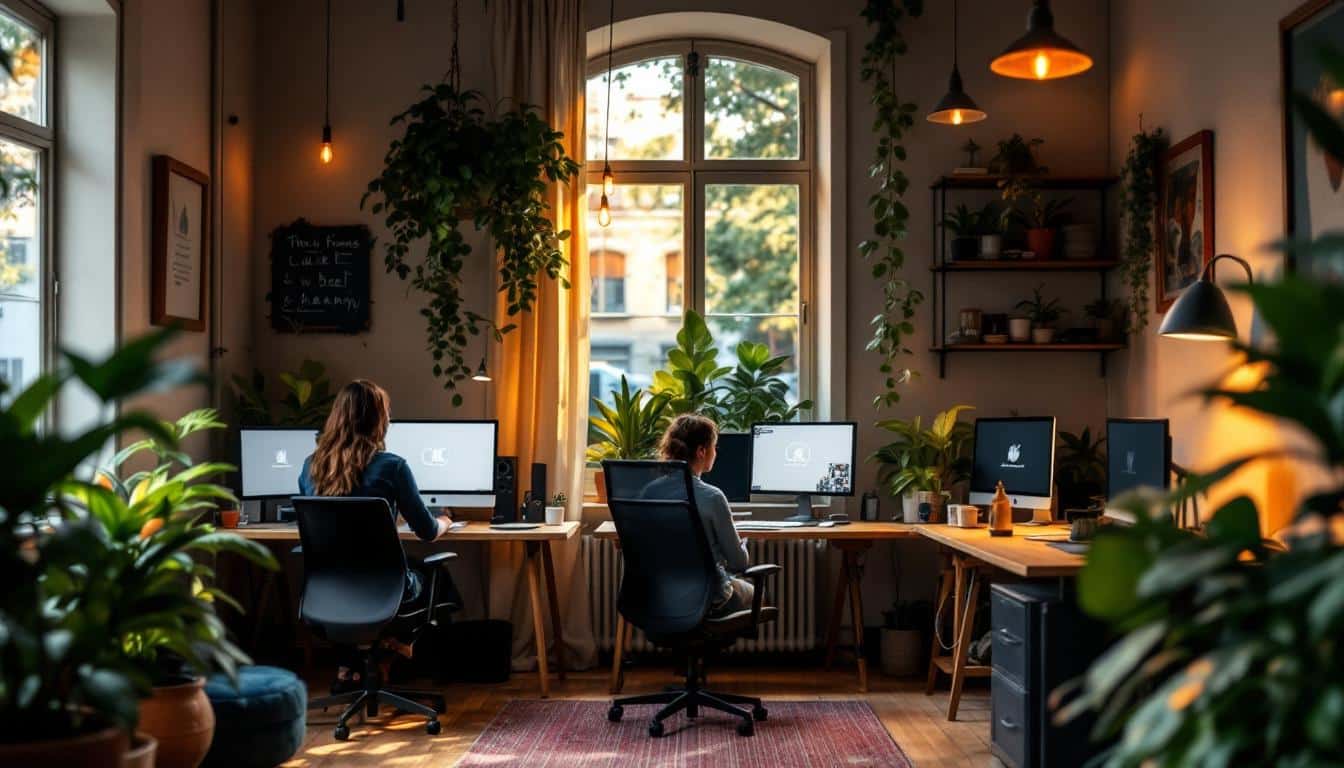 A small intimate coworking space with personalised desk setups
