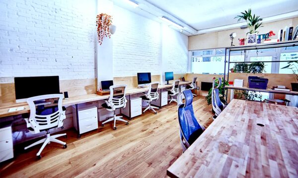 Coworking space at Queens Road Peckham, London with natural light and modern design